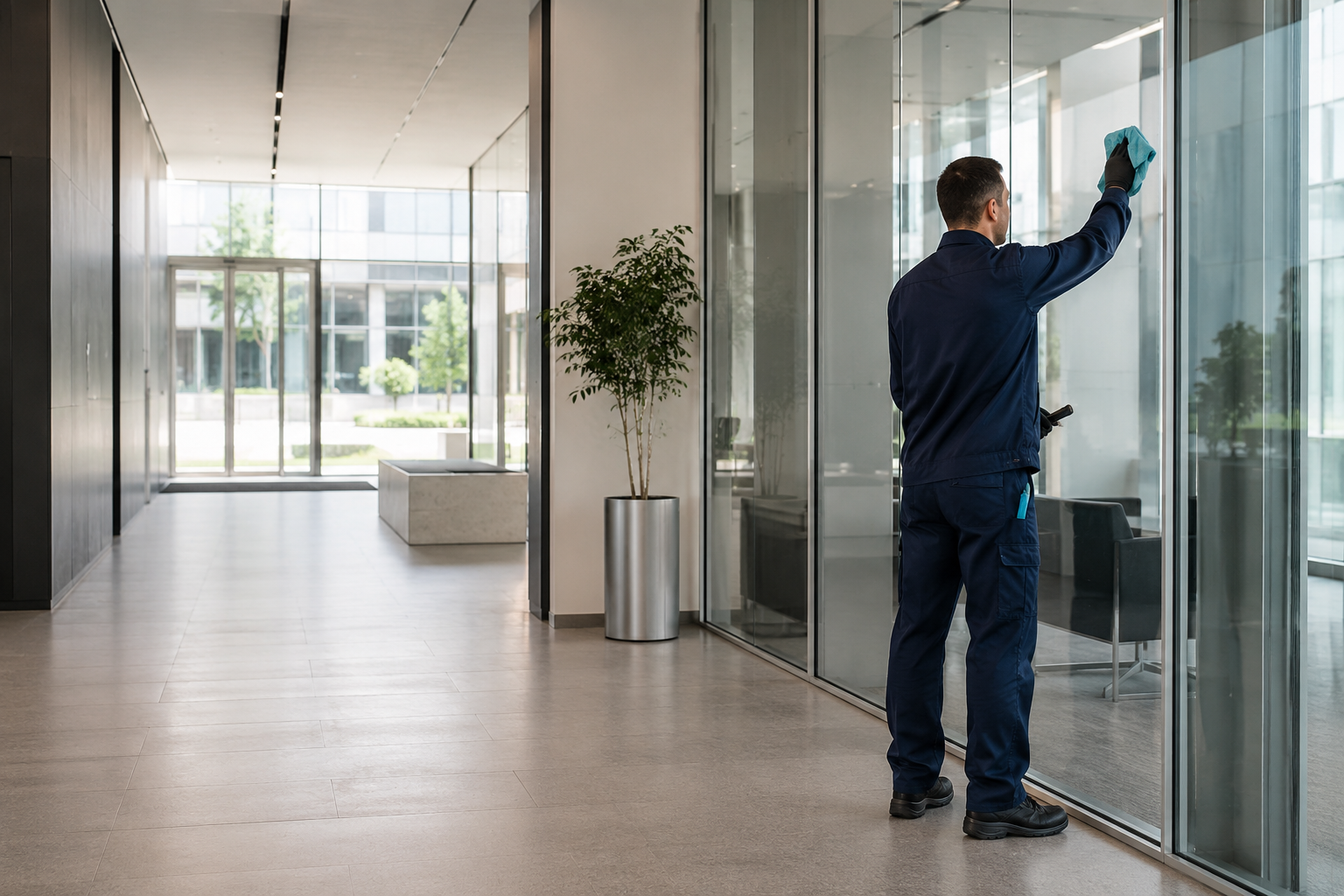 Professionelle Reinigung in einem modernen Gewerbeobjekt